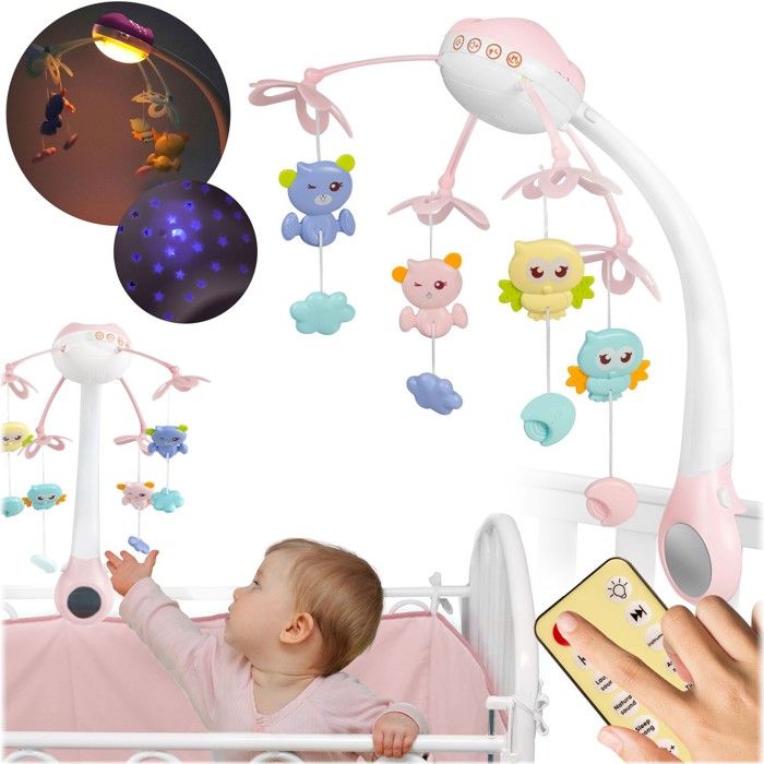 Carrousel pour berceau - RICOKIDS - RK-813 - Projecteur télécommandé - Rose - 3 modes déclairage - 13 mélodies