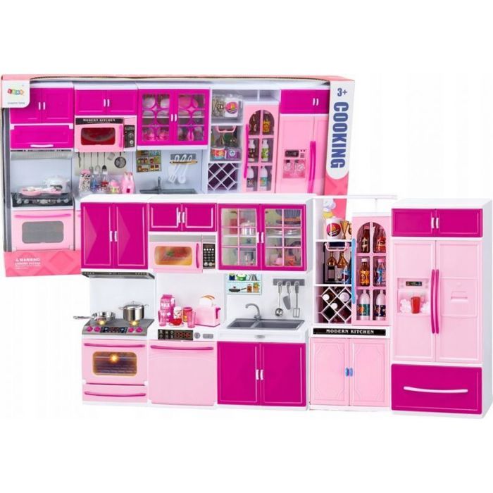 Leantoys Ensemble de meubles de cuisine pour poupée réfrigérateur cuisinière accessoires rose