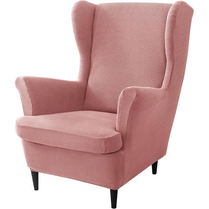 Housse de meuble Housse canapé extensible pour fauteuil à oreilles en jacquard élasthanne (Rose)