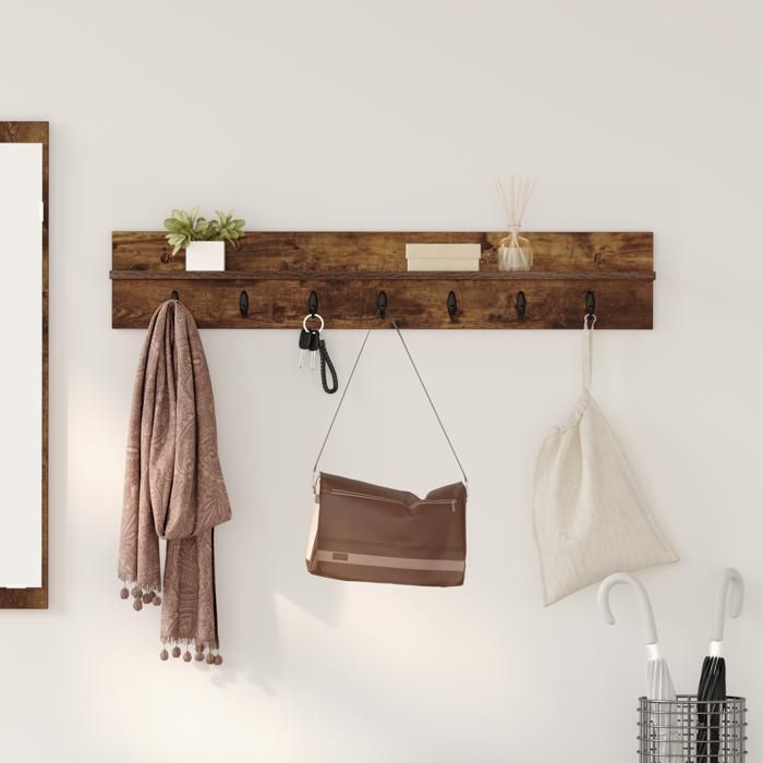 ESTINK® Porte-manteau mural - Style moderne - avec étagère Chêne fumé 100 x 10.5 x 18 cm @2384@