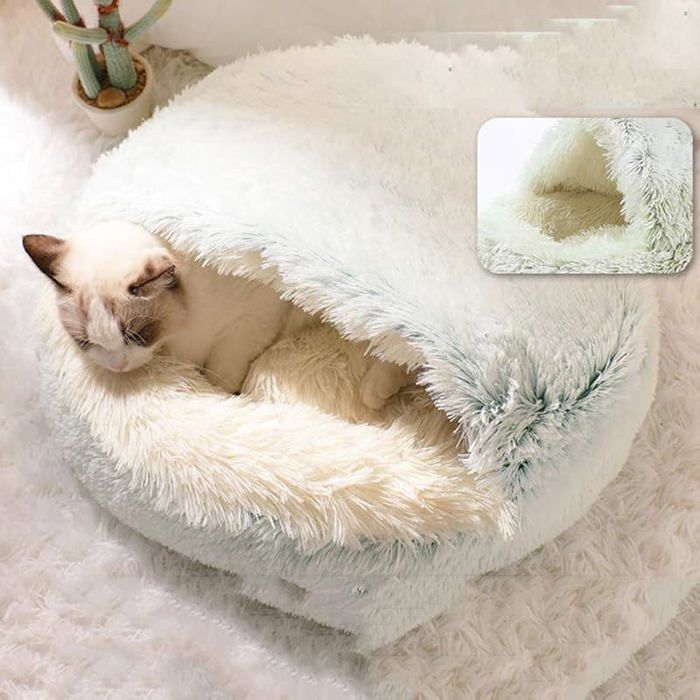 Panier pour Chat Anti-Stress Extra Doux - Grotte Niche Apaisante XXL Confortable vable - Lit Antidérapant d vert#40*40cm CORBEILLE