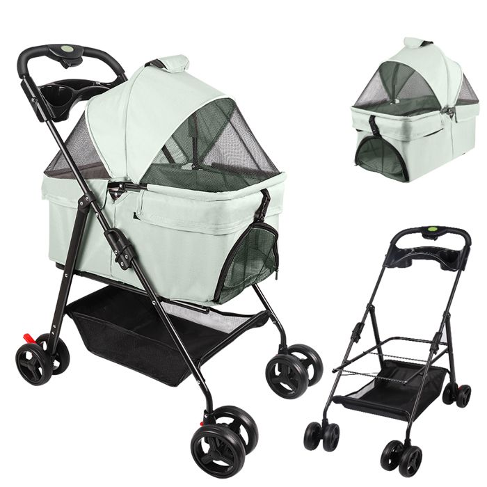 POUSSETTE POUR ANIMAUX MIPAN Chariot pliable pour animaux 4 roues vert 50*65*99cm