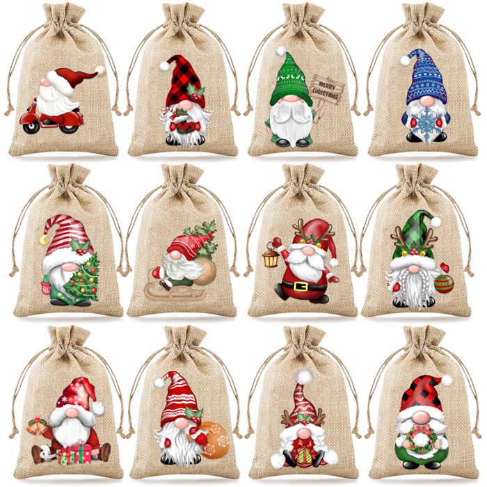 12 Sacs Cadeaux Bouteilles Toile De Jute AMCHLEL - Sacs Réutilisables Vin Champagne Avec Cordon, Étiquettes Noël Mariage Fête