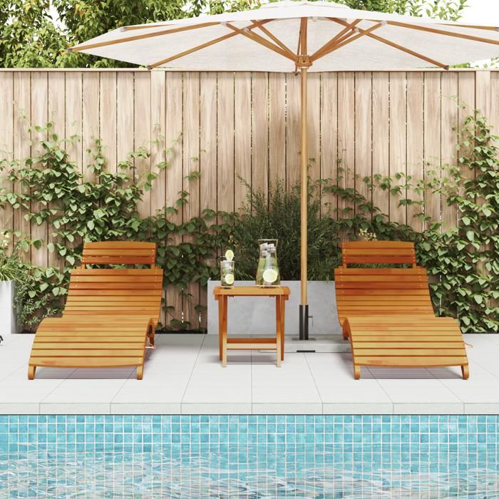 Desginer Bains de soleil - UU - Chaises longues (2 pcs) - en bois dacacia massif CC1393