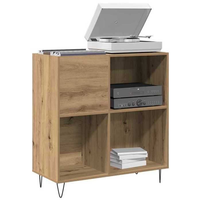 Meuble à vinyles - vidaXL - Chêne artisanal - 85x38x89 cm - 4 étagères - Usage intérieur - Pieds en acier coniques