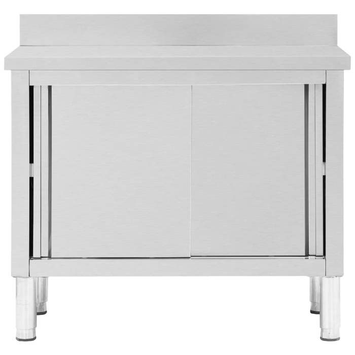 Table de travail en inox - WIENS - 100x50x(95-97) cm - Portes coulissantes - Espace de rangement - Acier inoxydable