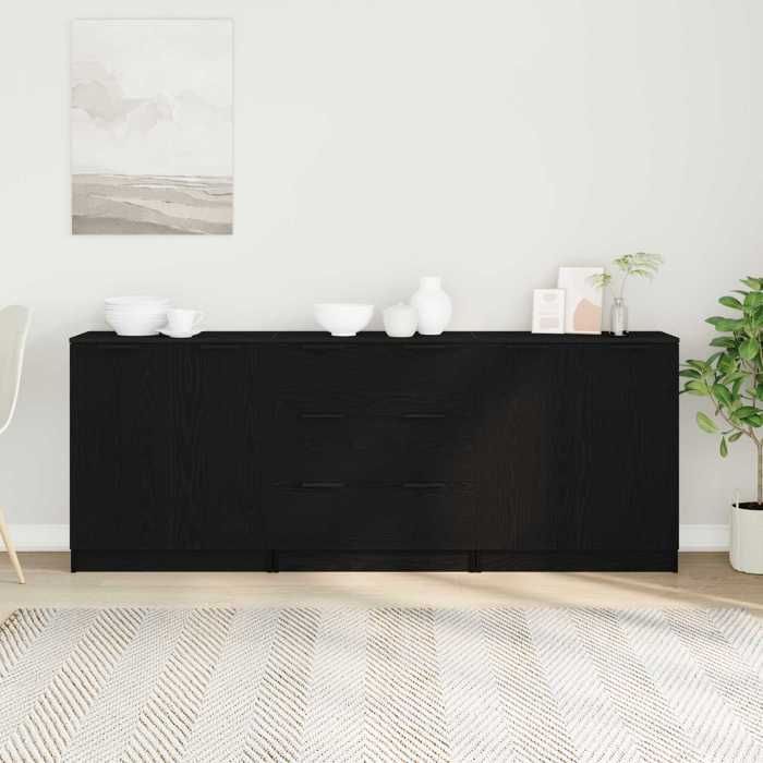 (SOLDES Nouvelle année）Classique Buffet 3 pcs - Chêne - Noir - 180x30x70cm - Bois dingénierie FR26_07416276