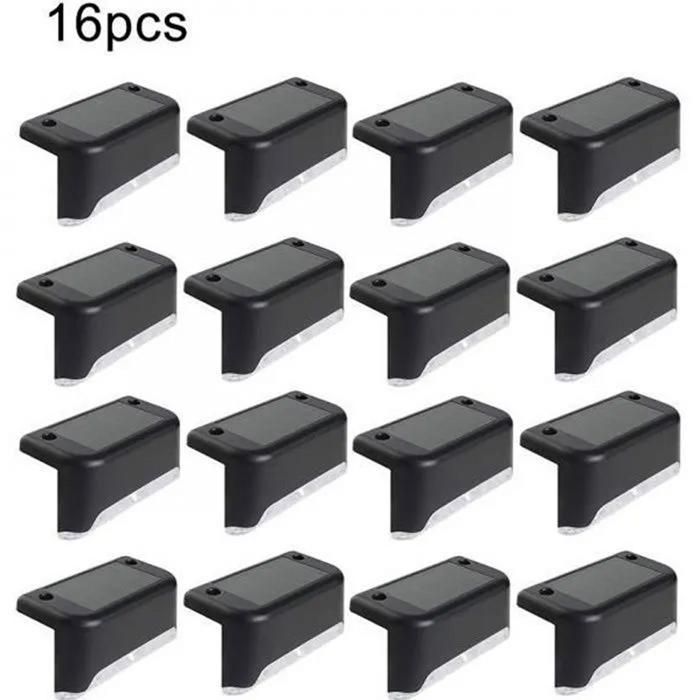 Lampe solaire LED pour terrasse - Matériau ABS - Étanchéité IP65 - 16 LED - Éclairage descalier solaire - Usage extérieur