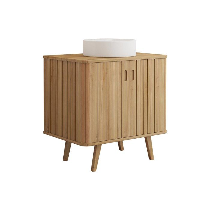 Meuble de salle de bain sur pieds en teck avec vasque à poser ronde en céramique - 80 cm - WAMENA Meuble de salle de bain sur pieds en teck avec vasque à poser ronde en céramique - 80 cm - WAMENA