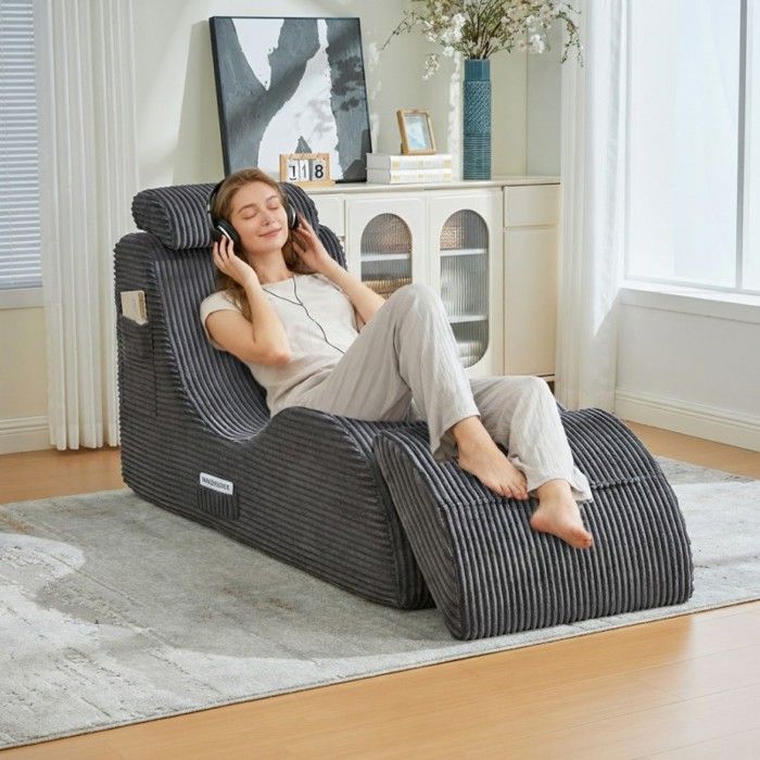 Fauteuil de loisirs moderne - LANGTU - Lounge Velours - Velours côtelé - Coussin amovible - Poche latérale