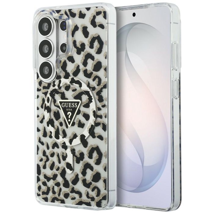 Coque Guess IML Leopard Print Triangle MagSafe pour Samsung Galaxy S26 Ultra