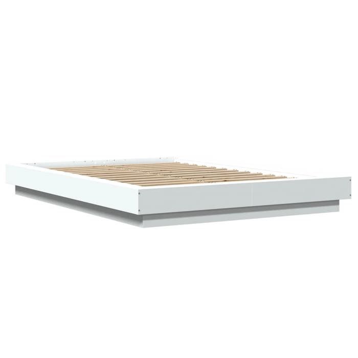 (En Promotion)Lit 2 PERSONNES 140x190cm Cadre de lit Contemporain avec lumières LED sans matelas blanc 140x190cm L428695