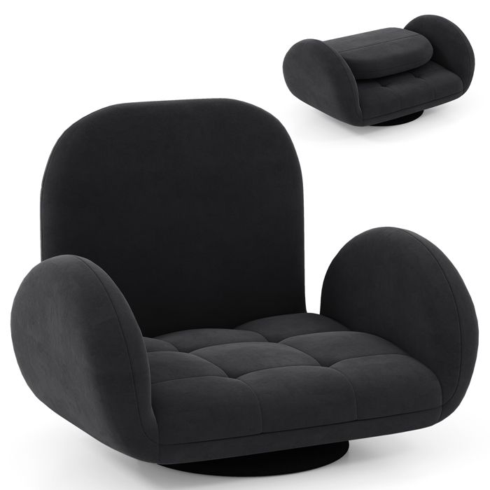 Chaise de Sol COSTWAY Pivotante et Pivotante avec Dossier et Accoudoirs Réglables pour TV Lecture Jeux Vidéo Noir