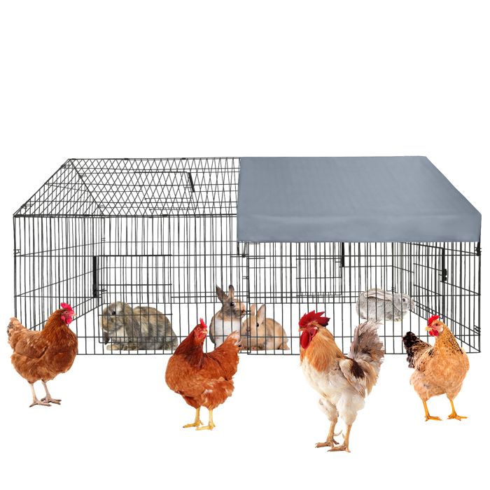 Comparer les prix de Grand Poulailler Métallique en Acier Galvanisé Toit Imperméable + Anti-UV Parc Grillagé Portable pour Poules Lapins 86×40×40