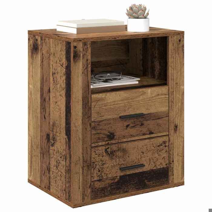 Table de lit - Marron - Cabinet de chevet - 1 pc - Bois ancien 35x50x60 cm Bois dingénierie T5208