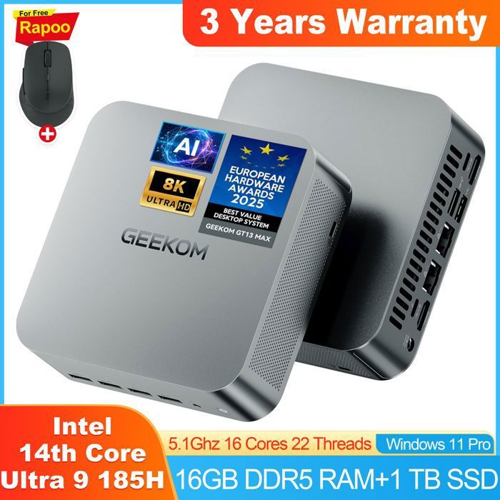 Mini PC GEEKOM GT13 Max Intel Core Ultra 9 1TB SSD Intel Arc Wi Fi 7 Dual LAN IA - vue 2