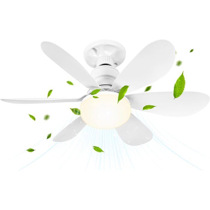 Ventilateur de plafond avec éclairage et télécommande 52 cm 40 W petit ventilateur LED à intensité variable avec douille E27