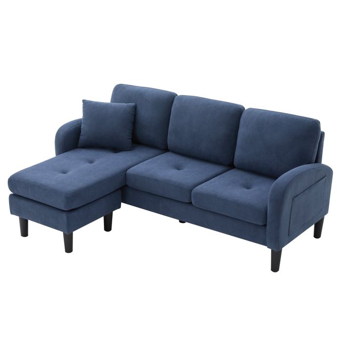 Canapé dangle Réversible - Dantef - Canapé Modulable en L - 3 Places - velours côtelé - Bleu - 166 x 118 x 77 cm
