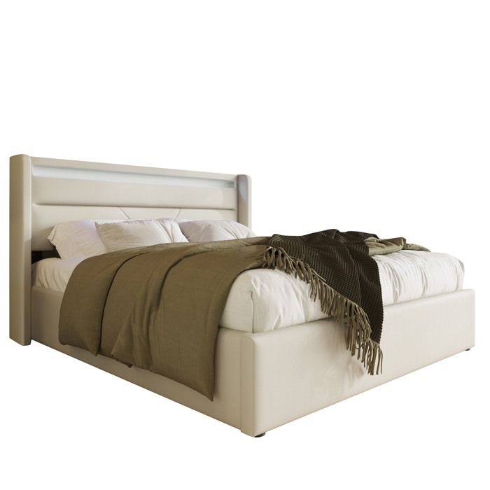 Cadre de lit 140x200cm coffre hydraulique blanc avec LED et commande à distance lit double avec rangement