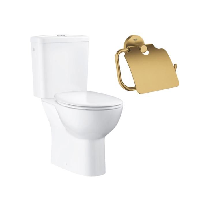 Grohe WC à poser sans bride Quickfix + Abattant déclipsable + Dérouleur de papier mural Cool Sunrise