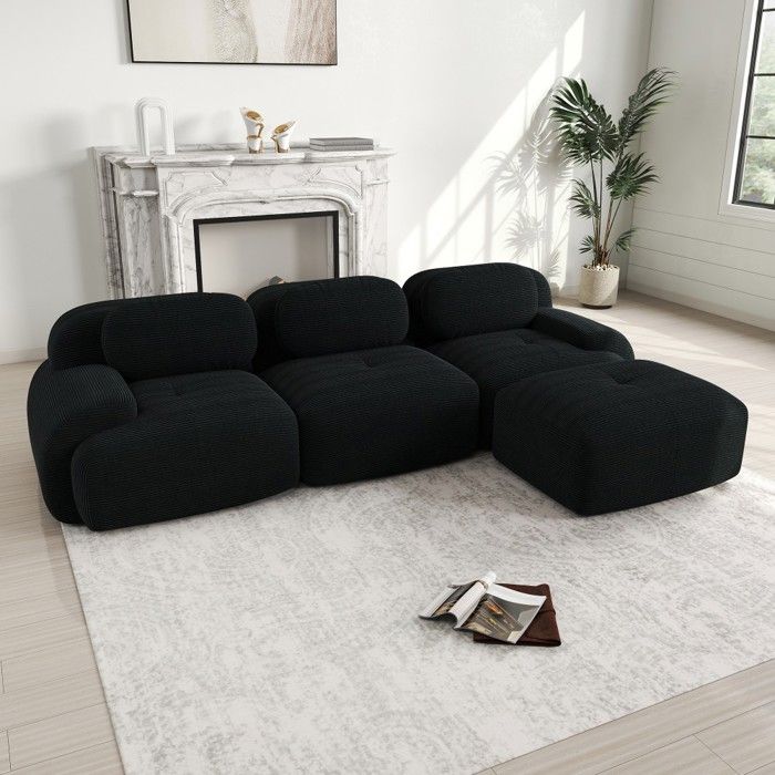 Canapé Angle Noir - Velours Accoudoirs Extra-Larges - Tissu 32D Élastique Ergonomique - Salon Chambre - Sans Assemblage Modulable Canapé Angle Noir - Velours Accoudoirs Extra-Larges - Tissu 32D Élastique Ergonomique - Salon Chambre - Sans Assemblage Modulable