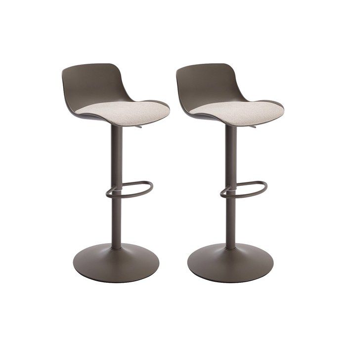 Lot de 2 tabourets de bar en polypropylène tissu texturé et métal - Taupe et beige - DORELIO Lot de 2 tabourets de bar en polypropylène tissu texturé et métal - Taupe et beige - DORELIO