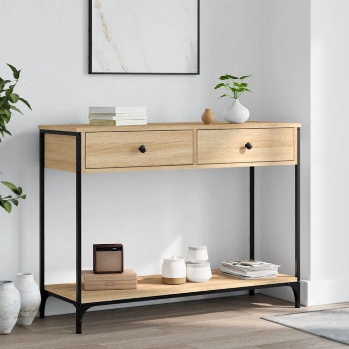 Table console - vidaXL - Capacité totale 50 kg - console dentrée - Bois dingénierie - Chêne sonoma - 100 x 345 x 75 cm qyr33z3389