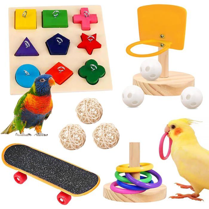 Jouet Pour Perroquet - Lot De 4 - Bois Et Métal - Puzzle Dintelligence - Cage Oiseau - Coloré MICRODERMABRASION