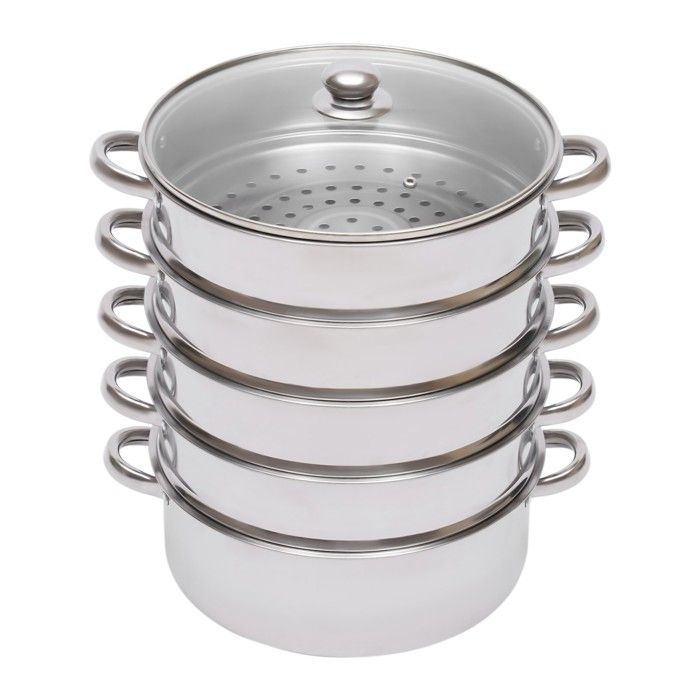 Cuiseur vapeur en acier inoxydable de 26 cm à 5 couches avec poignées rondes pour la cuisine familiale
