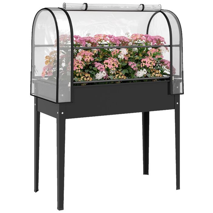 Jardinière sur pieds avec serre rabattable 100 x 49 x 136 cm noir drainage