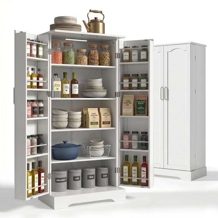 FurnitureR Buffet de cuisine unitaire 60x40x128 cm avec 5 étagères LED intégrée et portes magnétiques