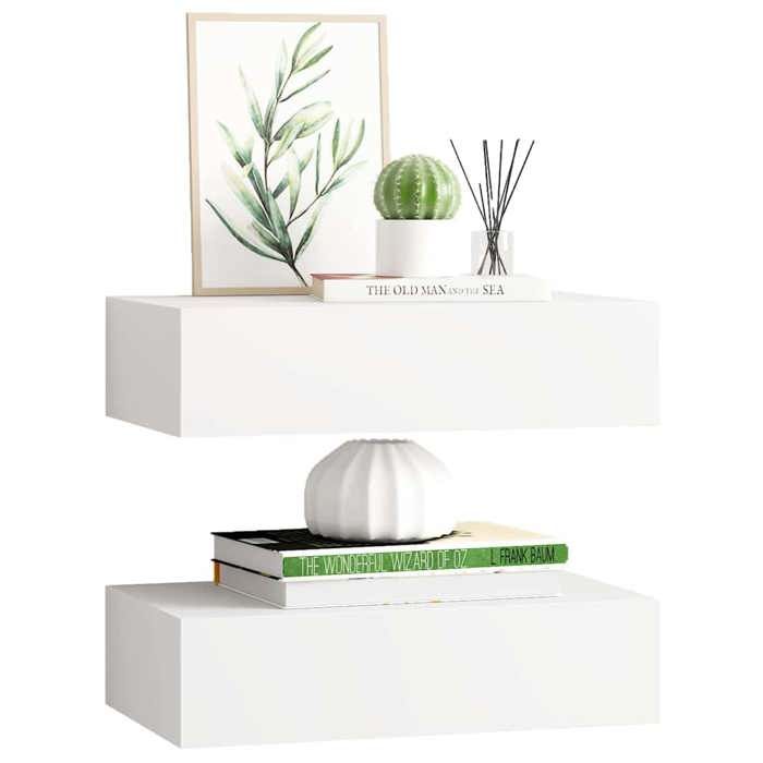 Neuf& 2358 Organisateur étagère - vidaXL - CHIC Étagères à tiroirs murales 2 pcs Blanc 40x23 5x10 cm MDF - Design classique