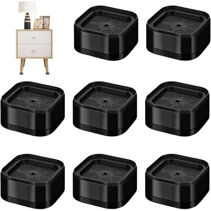 8 rehausseurs empilables 35 cm noirs réglables pour machines à laver canapés tables armoires SPILEX