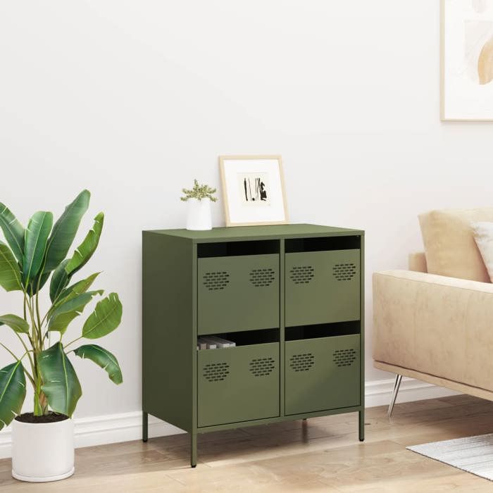 Elégance-Chic Buffet - vert olive - 68x39x73 5 cm - acier laminé à froid - Bahut de rangement - Commode_001510770