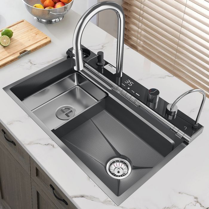Évier cascade 75 × 45 cm affichage numérique intelligent rails coulissants double couche ensemble robinetterie de cuisine