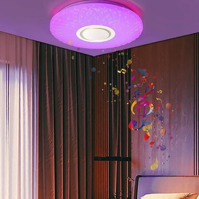 Plafonnier LED Musique Effet Ciel Étoilé 36W Luminaire Plafonnier Avec Haut-parleur Bluetooth Lampe de Plafond pour Salon Chambre d'enfant 