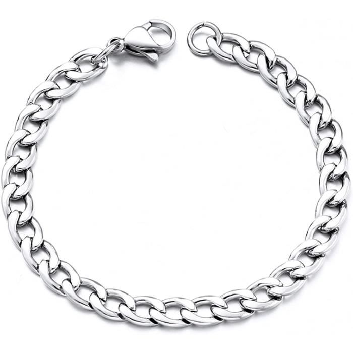 Bracelet Gourmette Mixte Acier Et Plaqué Or - Longueur 21 Cm, Largeur 6 Mm, Neuf Avec étiquettes