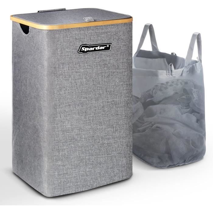 Panier à Linge Pliable 2 Compartiments 88L - En Tissu Oxford, Poignées, Pour Chambre, Salle De Bain, Rangement
