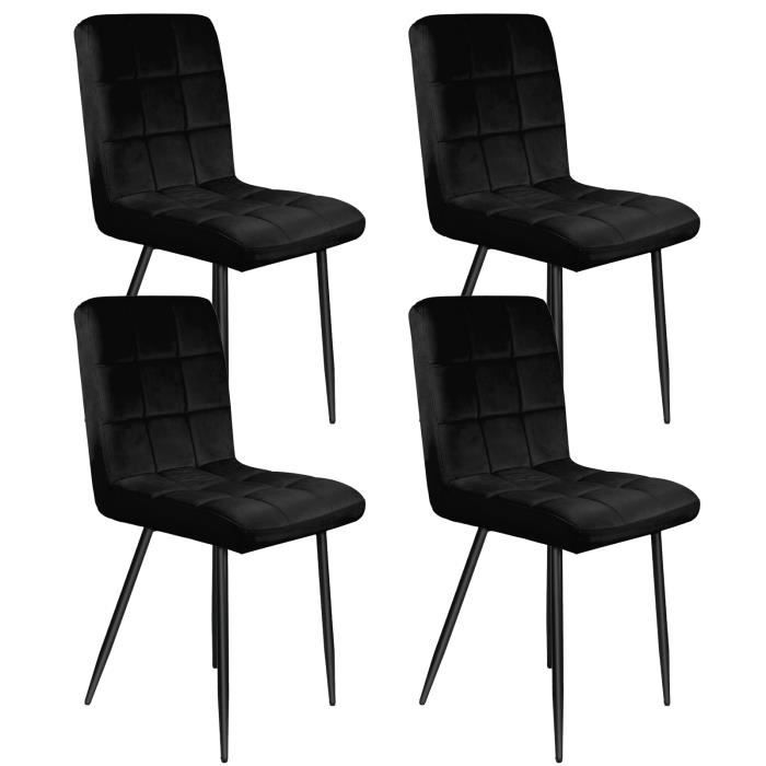 chaises de salle à manger carrées - alicia - 4pcs - pieds en fer velouté - poids maximum : 120kg - noir