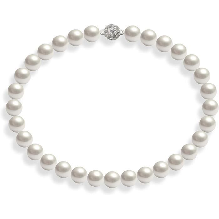 Schmuckwilli Collier de perle shell Tahiti/Mers collier Perles coquillage nacré les femme fermoir aimant blanc mk0017z