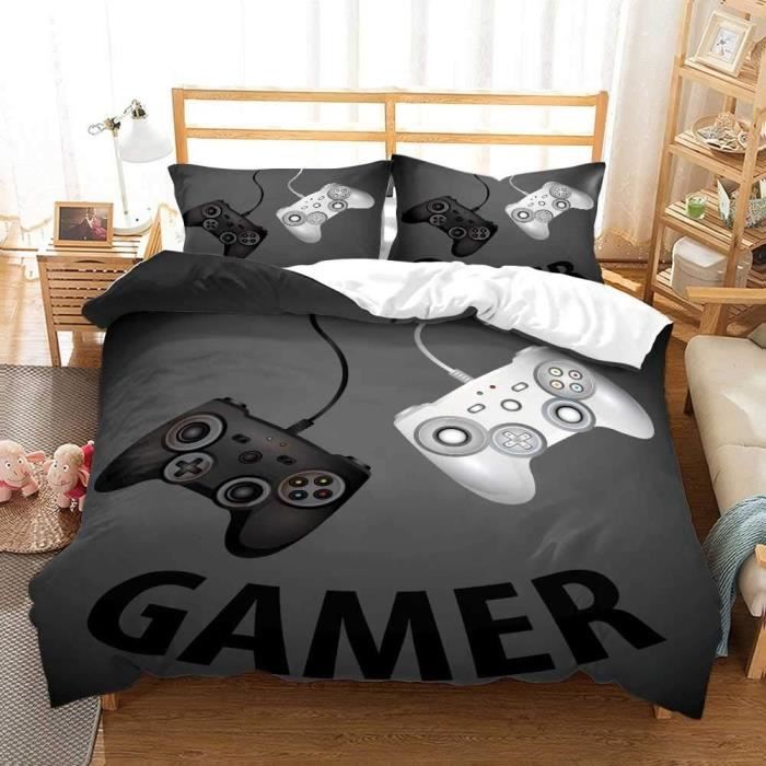 Gamer - Parure de lit coton Enfant Minecraft Bataille - Housse de Couette  140x200 cm Une Taie
