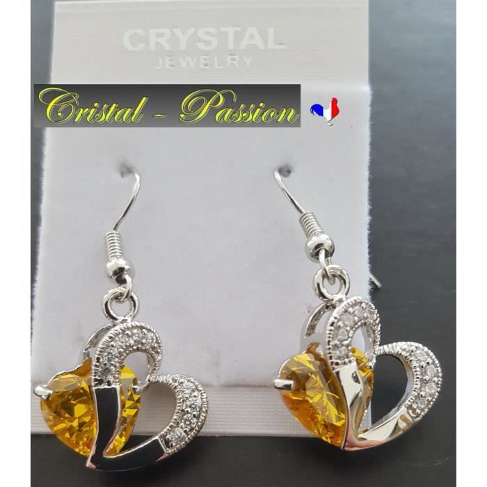 Boucle oreille femme cristal Autrichien 2 Coeurs