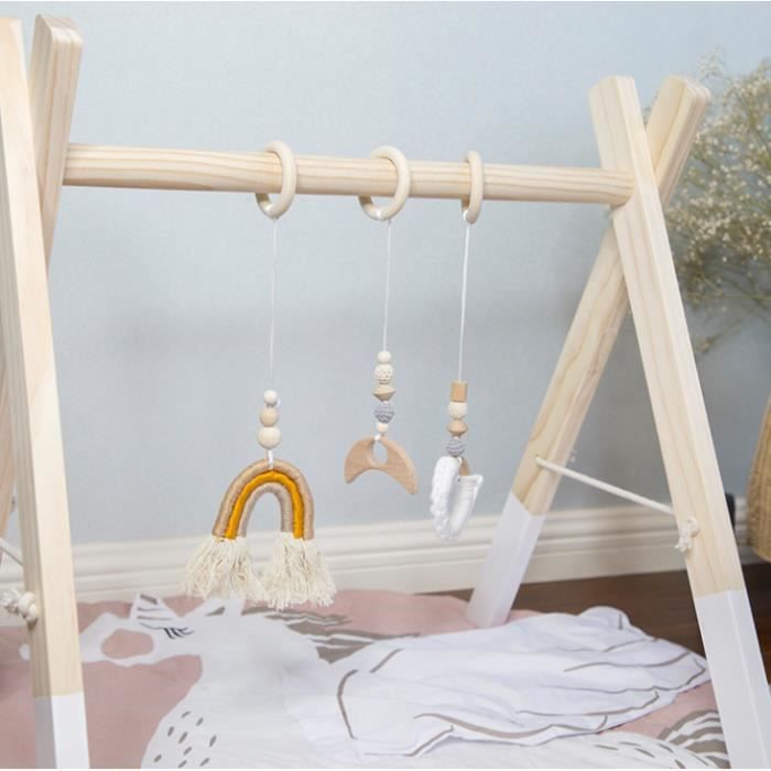 Portique d'éveil en Bois,Portique d'activité Jouet Fitness Gym Cadre en  Bois Pliable Équipement de Jeu avec 3pcs Pendentifs, Blanc - Cdiscount Jeux  - Jouets