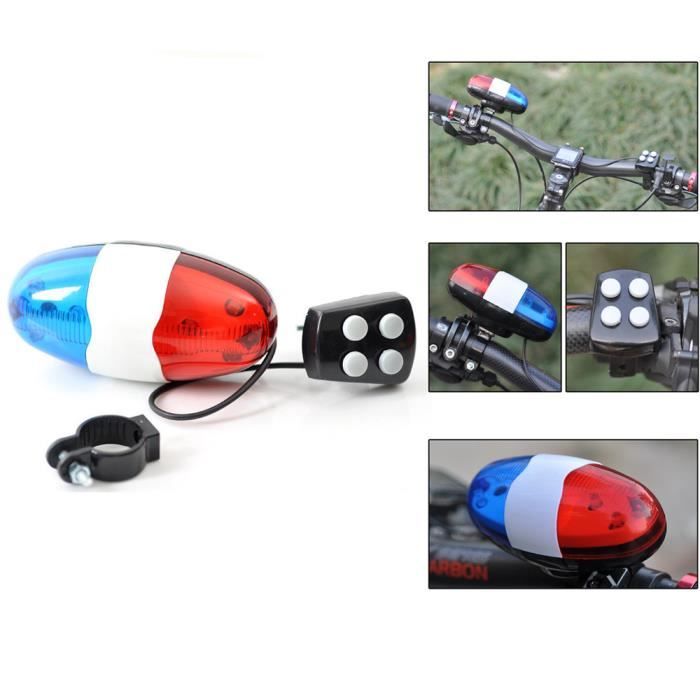 Vélo Police Lumière LED 4 Fort Sirène Son Trompette Cyclisme Corne Bell
