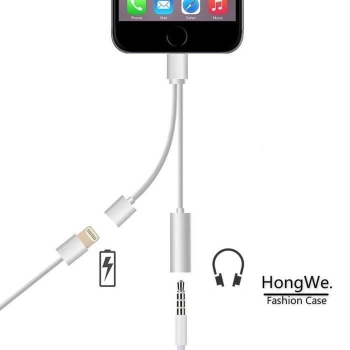 Adaptateur Casque pour iPhone AUX Adaptateur Double Ecouteur et Adaptateur Câble pour iPhone 7/8Plus/X/XS/XR/11 Convertisseur Audio Téléphone Volume Contrôle SoutenirTous Les iOS Blanc 