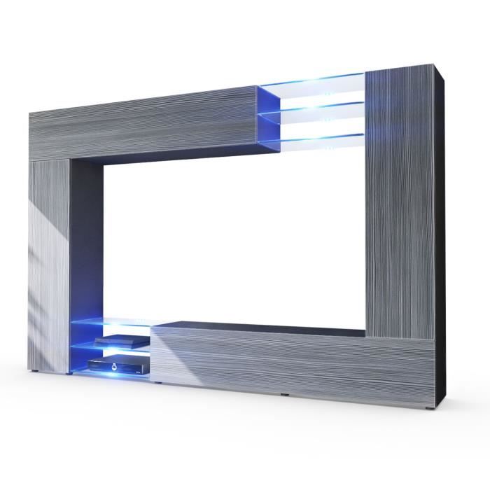 Vladon Combinaison murale Mirage Corps en Noir mat - Façades en Avola-Anthracite avec léclairage LED Vladon Combinaison murale Mirage Corps en Noir mat - Façades en Avola-Anthracite avec léclairage LED