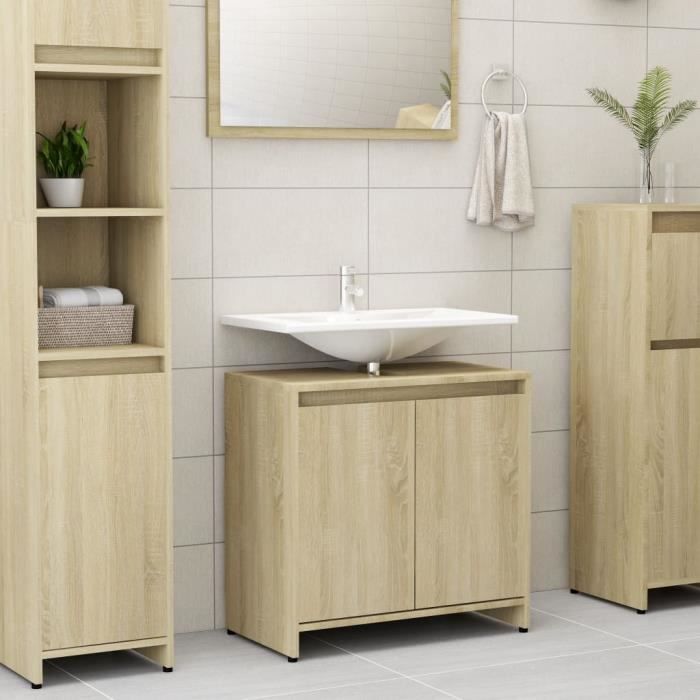 Meuble de salle de bain Armoire de salle de bain - Colonne salle de bain Chêne sonoma 60x33x58 cm Aggloméré Haute qualité 24441