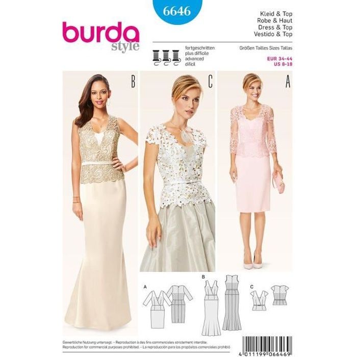 Patron Burda 6646 Robe Haut Cdiscount Beaux Arts Et Loisirs Creatifs