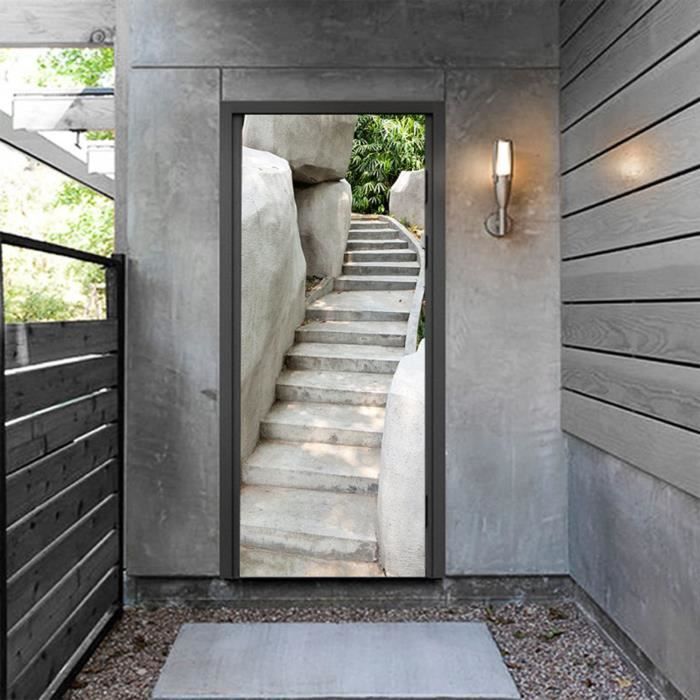 Autocollant Porte 3D Trompe-l'œil 77x200cm : Effet Style Italien, PVC, Amovible, Facile à Poser Sur Mur Lisse