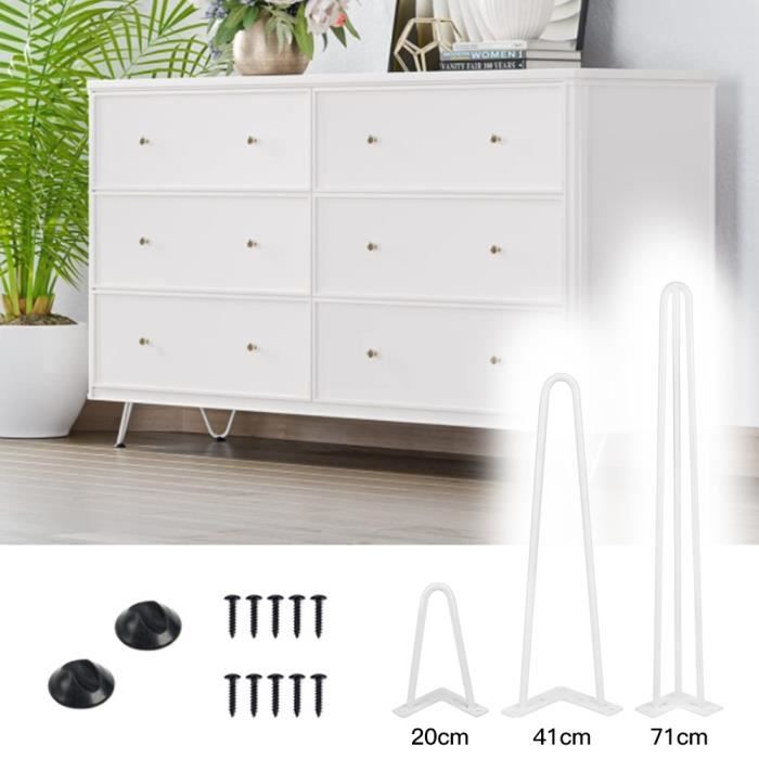 Lot 4 Pieds de Table en Épingle à Cheveux matériel en Fer 2 Tiges Durable DIY pour Table Basse Chaise blanc 40cm